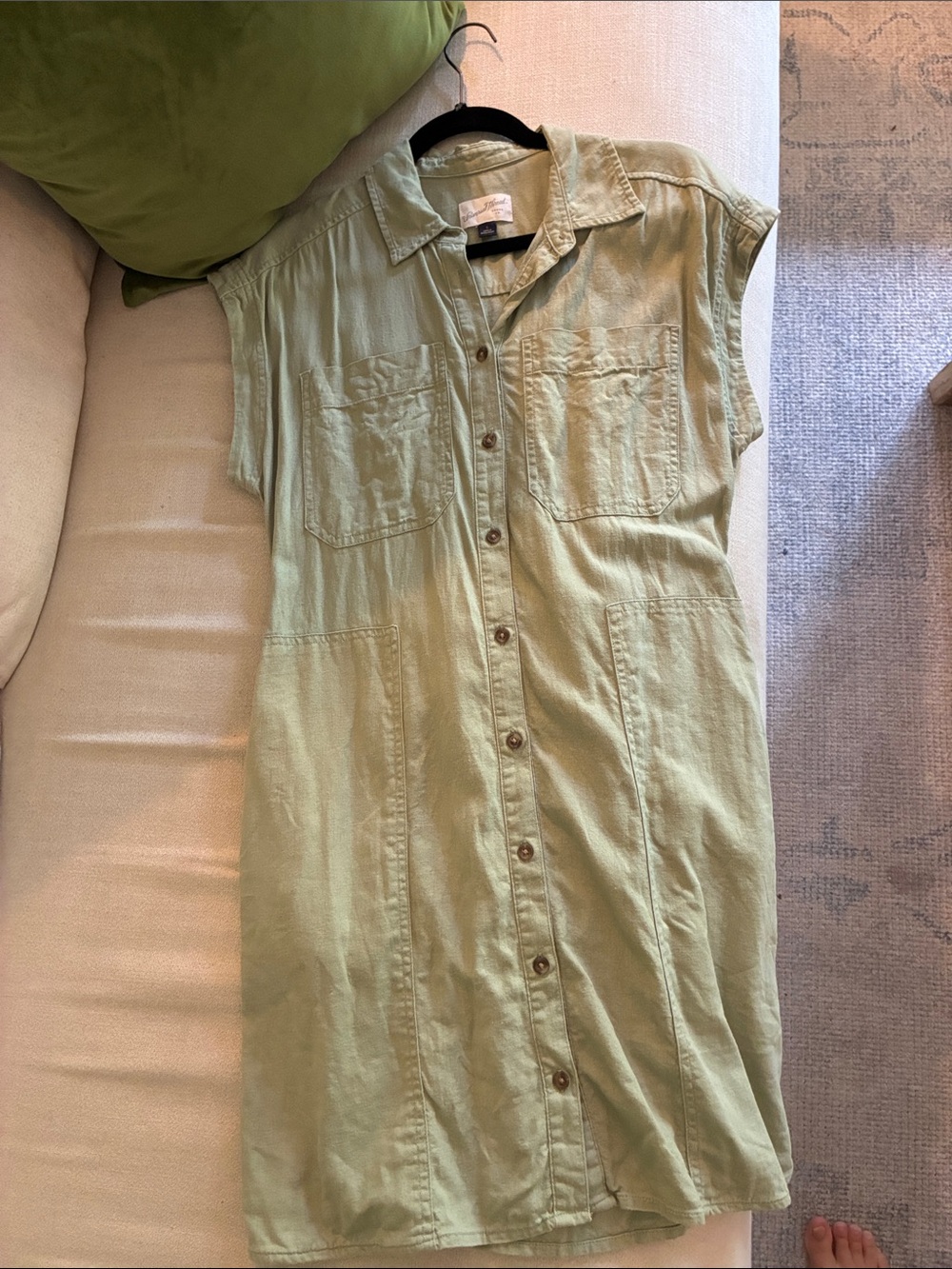 Universal Thread Light Green Button-Front Mini Shirt Dress